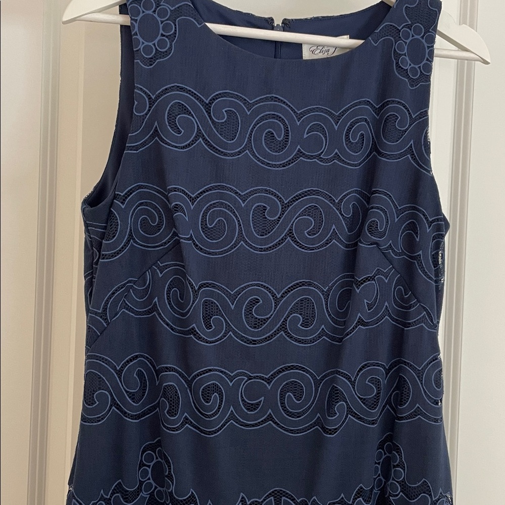 Eliza J Navy Embroidered Sleeveless Shift Dress